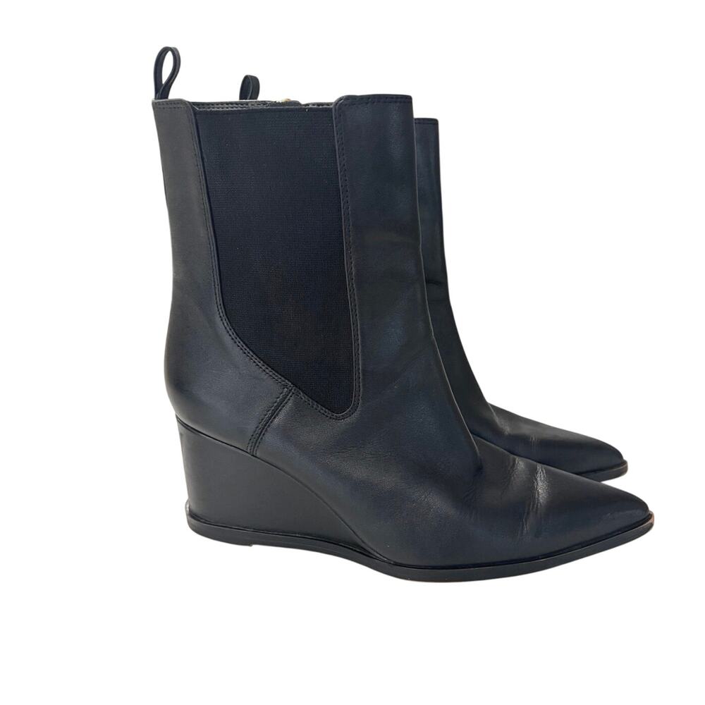Frank Sarto Ellah black wedge chelsea booties size 8 boots sleek minimalist chic